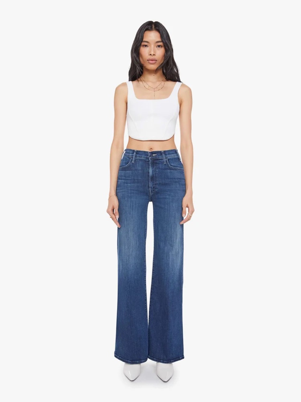 NWT MOTHER High-Rise Wide Leg Jeans in Dark Blue 27